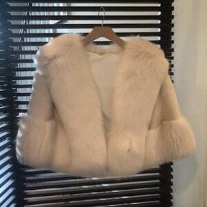 SOLD Saga White Geniue Mink Cape with White Fox Trim